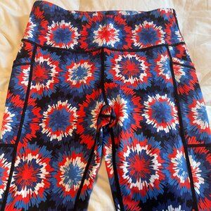 CVG Womens Workout leggings ~ Like new condition ~ Red, blue, and white patterns